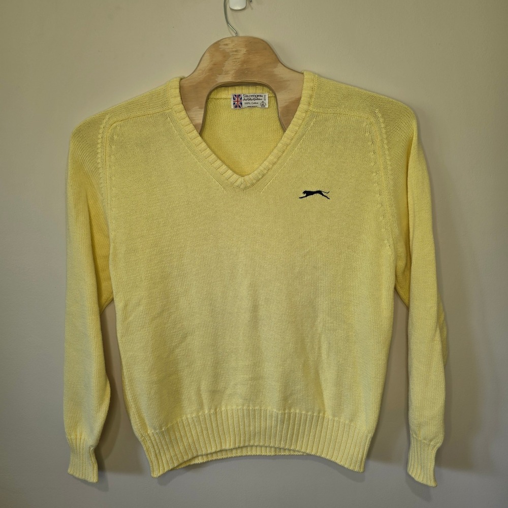 Slazenger V-Neck Sweater Mens XL Yellow Golf Shop Collection Cotton Vintage 90s